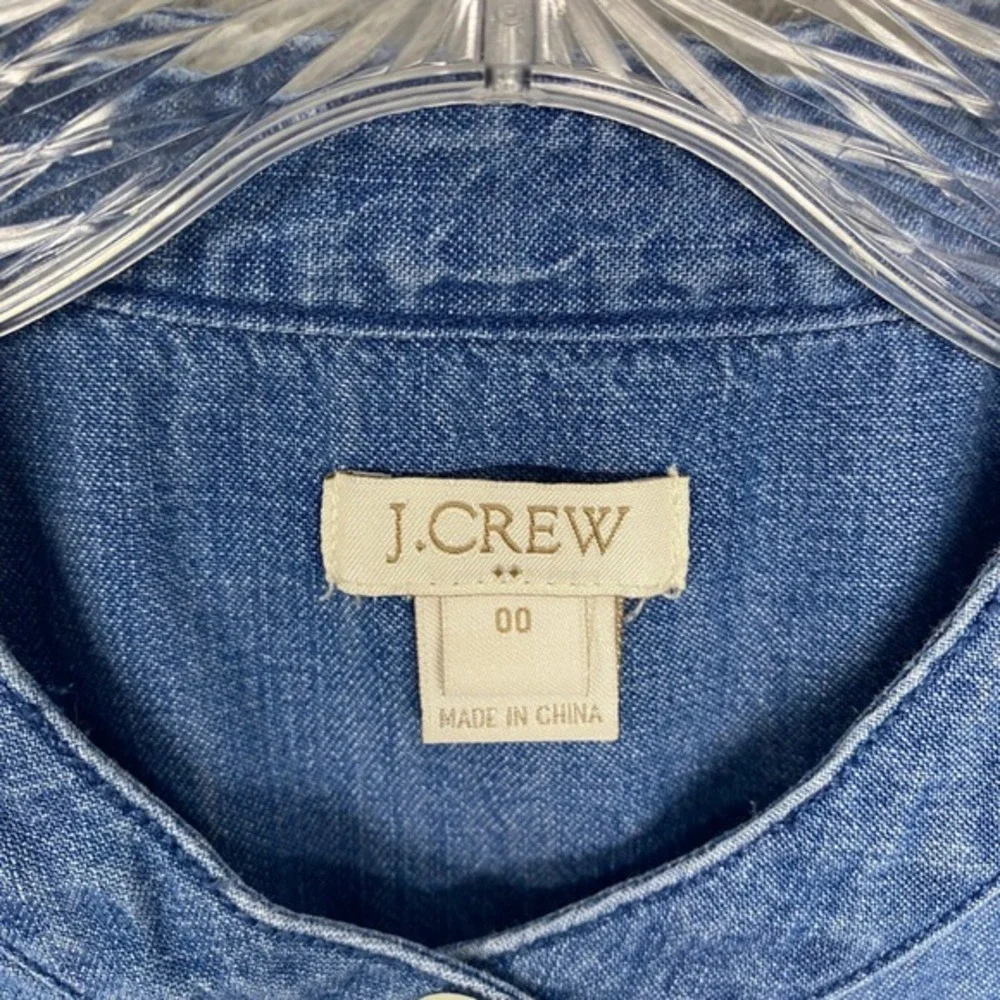 J.Crew Denim Dress‎ Women's Size 00 Short Sleeve Button Pockets Casual Chambray